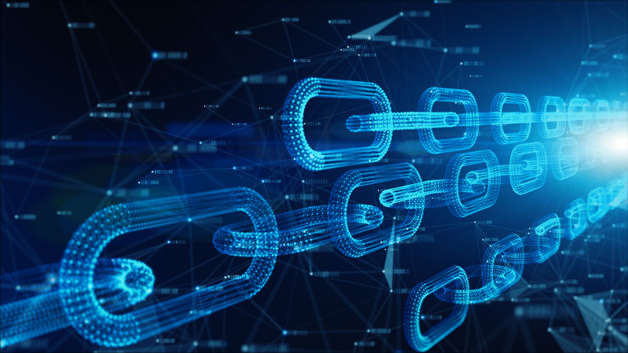 A picture of 3 blue, connected, digital chains